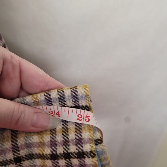 Vintage L.L. Bean wool oatmeal check plaid leather button jacket Size 18 Preppy - Picture 12 of 12